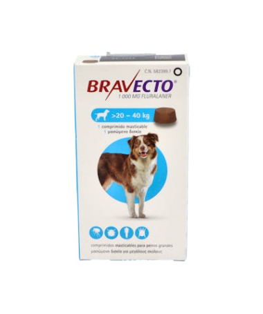 BRAVECTO PERROS 1000MG 20-40KG 1CP MSD – foto del producto cada bravecto perros