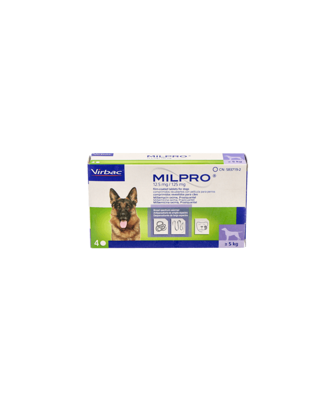 MILPRO PERRO 12.5/125 MG 4 COMP VIRBAC – foto del producto cada milpro perro