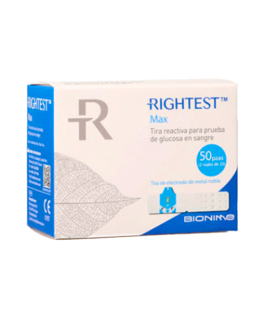 TIRA REACTIVA GLUCOSA RIGHTEST MAX 50 UD – foto del producto cada tira reactiva