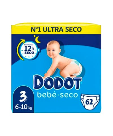 PAÑAL DODOT BEBE SECO T3 6-10 KG 62 UDS – foto del producto cada pañal dodot
