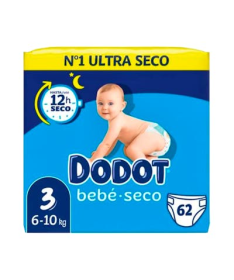 PAÑAL DODOT BEBE SECO T3 6-10 KG 62 UDS – foto del producto cada pañal dodot