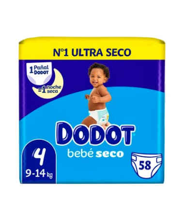 PAÑAL DODOT BEBE SECO T4 10-15 KG 62 UDS – foto del producto cada pañal dodot