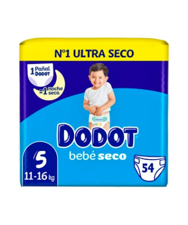 PAÑAL DODOT BEBE SECO T5 12-17 KG 56 UDS – foto del producto cada pañal dodot