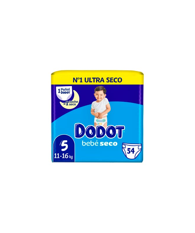 PAÑAL DODOT BEBE SECO T5 12-17 KG 56 UDS – foto del producto cada pañal dodot