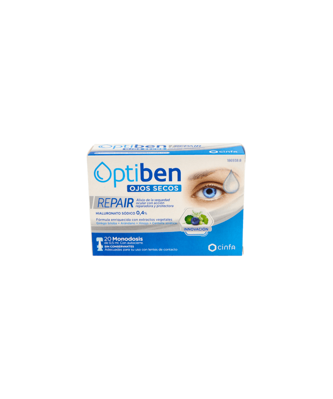 OPTIBEN OJOS SECOS REPAIR 20 MONODOSIS – foto del producto ácido optiben ojos