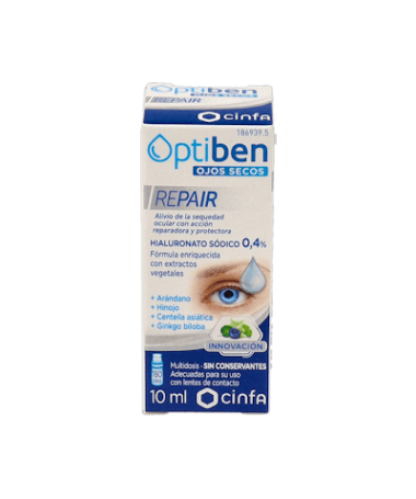 OPTIBEN OJOS SECOS REPAIR FRASCO 10 ML – foto del producto agua destilada sódico