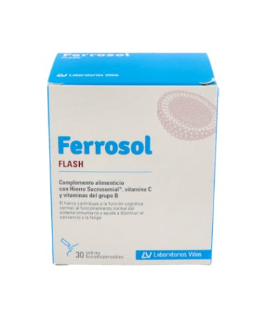 FERROSOL FLASH 30 SOBRES BUCODISPERSABLE – foto del producto cada ferrosol flash