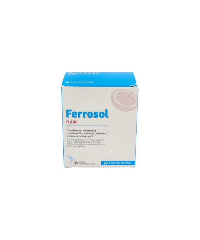 FERROSOL FLASH 30 SOBRES BUCODISPERSABLE – foto del producto cada ferrosol flash