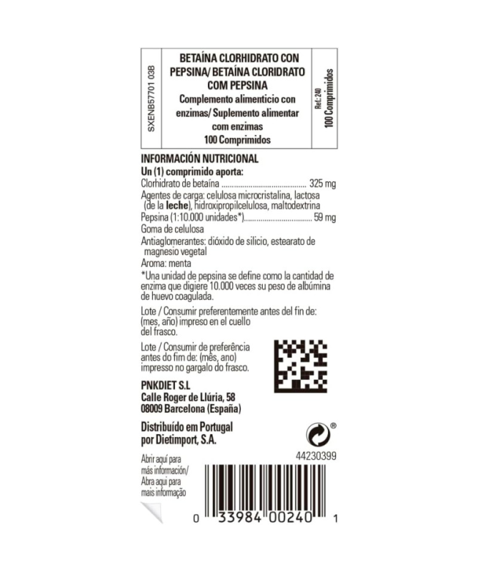 BETAINA CLORHIDRATO CON PEPSINA 100COMP – foto del producto clorhidrato pepsina celulosa