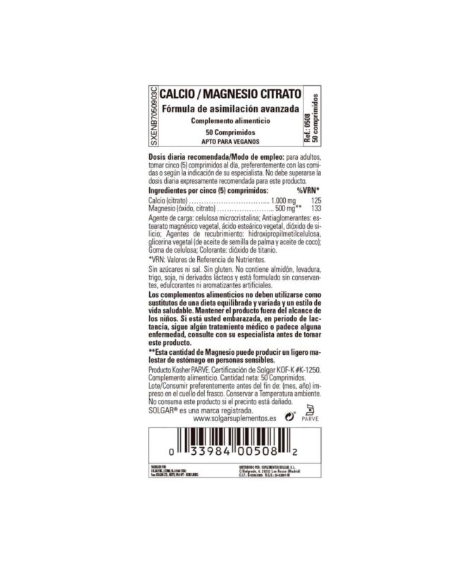 CALCIO MAGNESIO CITRATO 50COMP – foto del producto magnesio citrato vegetal