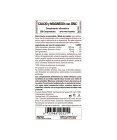 CALCIO MAGNESIO PLUS ZINC 250COMP – foto del producto magnesio gluconato vegetal