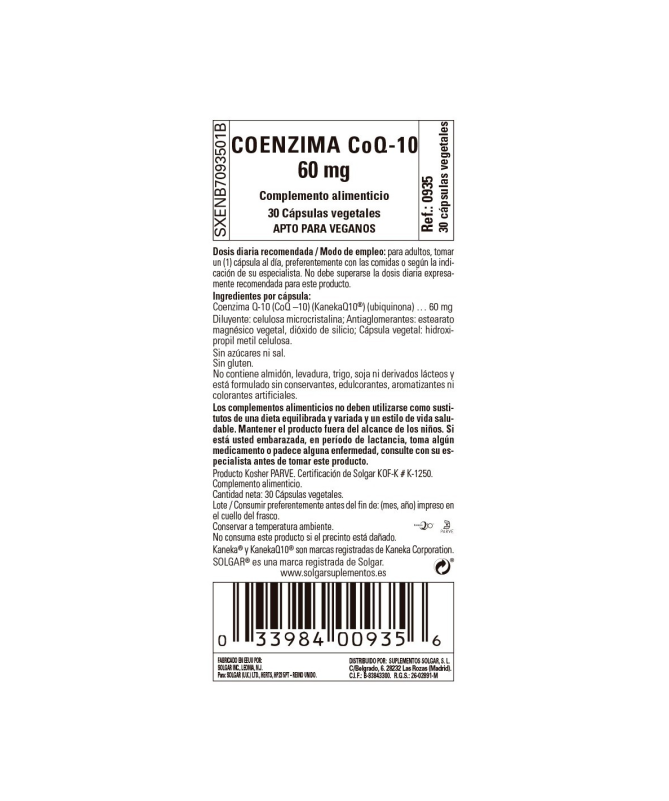 COENZIMA Q10 60MG 30VEGICAPS – foto del producto coenzima q10 cápsula