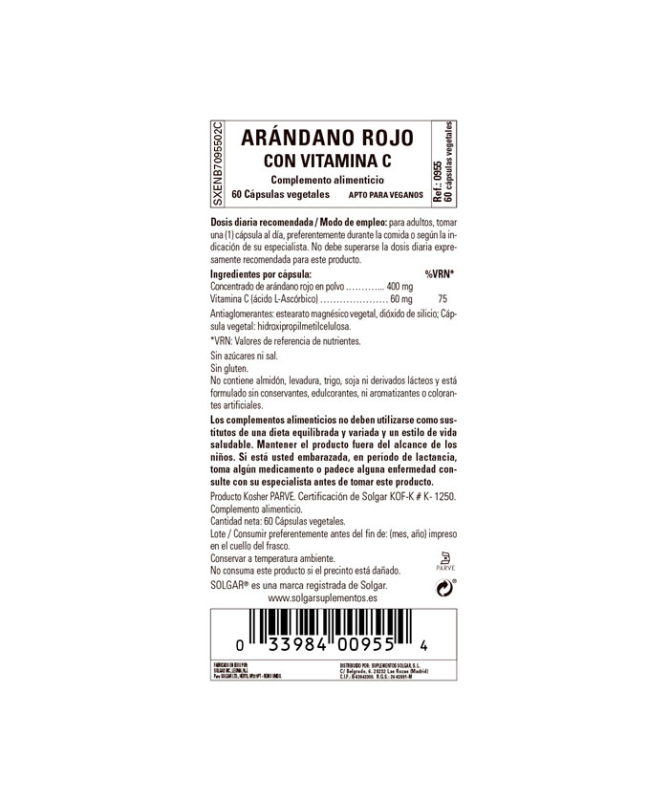 ARANDANO ROJO CON VITAMINA C 60VEGICAPS – foto del producto rojo vitamina cápsula