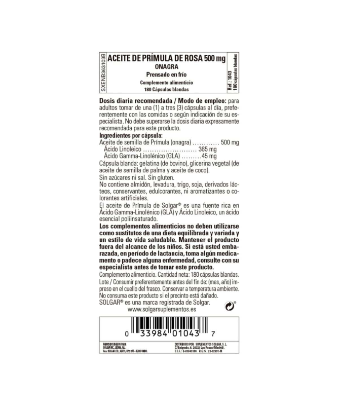 ACEITE PRIMULA ROSA 500MG 180PERLAS – foto del producto aceite cápsula semilla