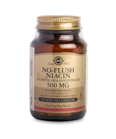 NIACINA NO RUBORIZANTE 500MG 50VEGICAPS – foto del producto niacina cápsula inositol