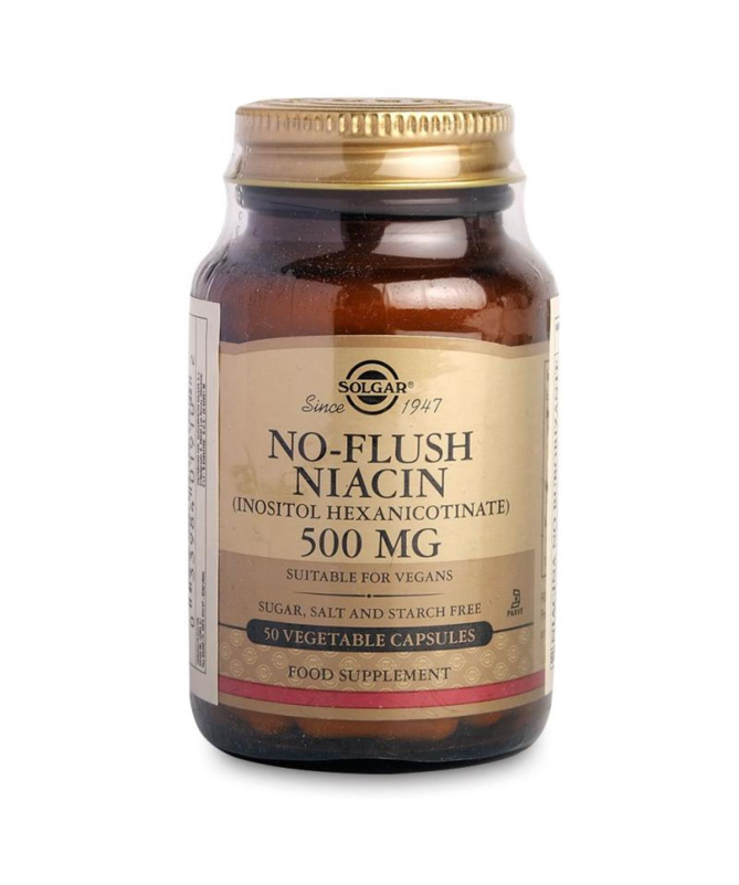 NIACINA NO RUBORIZANTE 500MG 50VEGICAPS – foto del producto niacina cápsula inositol