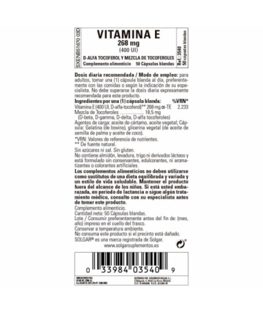 VITAMINA E 400IU 268MG 50CAP BLANDA VEG – foto del producto vitamina blanda cápsula