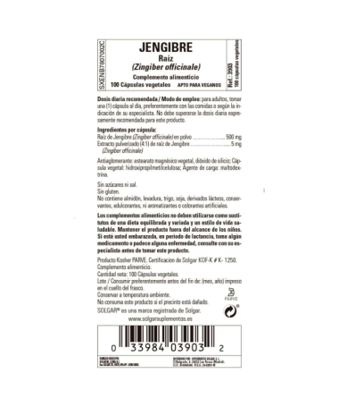 JENGIBRE ZINGIBER OFFICINALI 520MG FP 100CAP – foto del producto jengibre zingiber cápsula