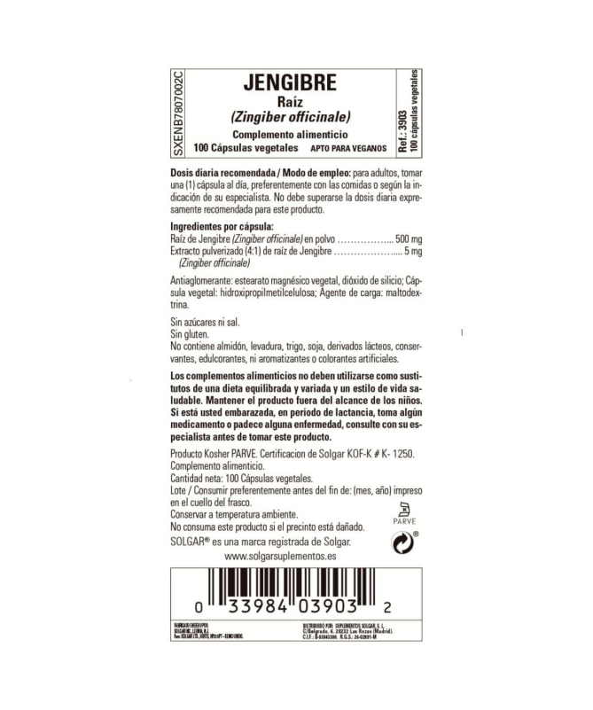 JENGIBRE ZINGIBER OFFICINALI 520MG FP 100CAP – foto del producto jengibre zingiber cápsula