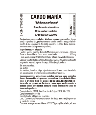 CARDO MARIANO SYLIBUM MARIANUM 50CAP VEG – foto del producto cardo marianum cápsula