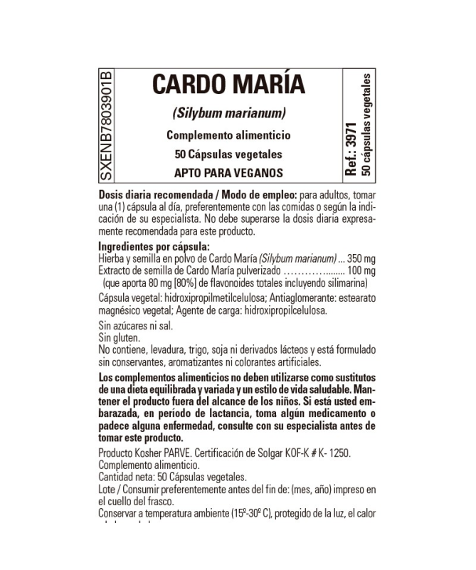 CARDO MARIANO SYLIBUM MARIANUM 50CAP VEG – foto del producto cardo marianum cápsula