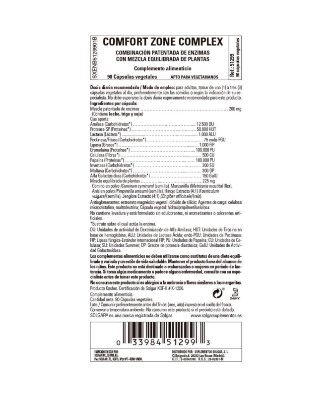 CONFORT ZONE DIGESTIVE COMPLEX 90CAP VEG – foto del producto carbohidratos proteínas semilla