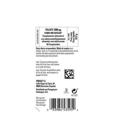 FOLATO 1000MCG 60COMP – foto del producto vegetal folato celulosa