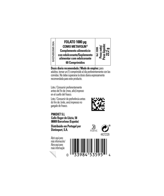 FOLATO 1000MCG 60COMP – foto del producto vegetal folato celulosa