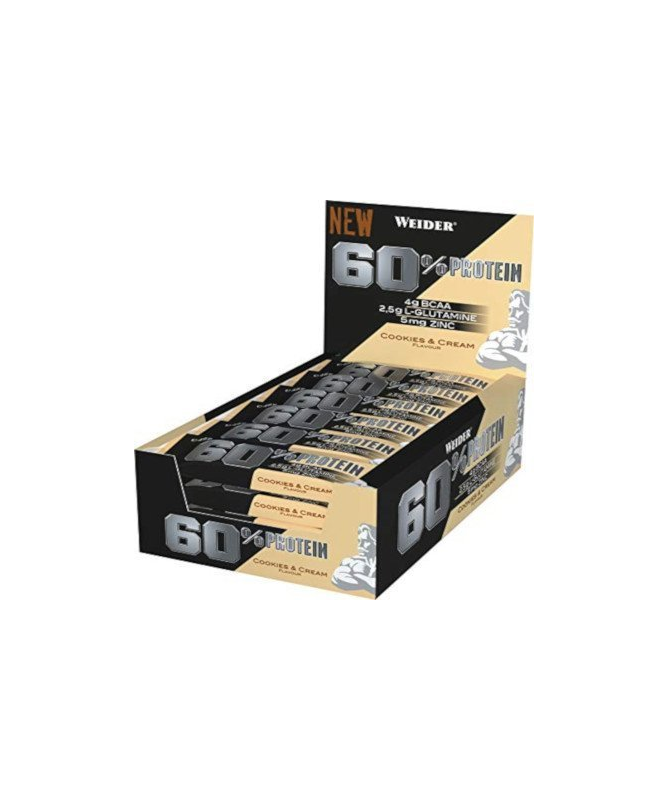 WEIDER PROTEIN 60 BARRITAS COOKIE CREMA 24UD – foto del producto leche proteína cacao