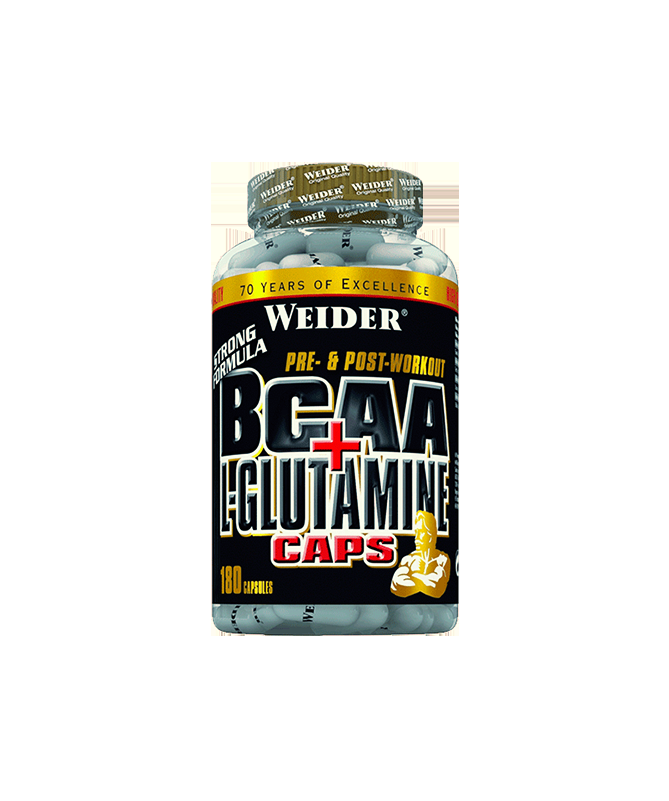 WEIDER BCAA L GLUTAMINA 180CAP – foto del producto glutamina leucina isoleucina