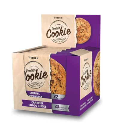 WEIDER PROTEIN COOKIE CARAMEL CHOCO FUDGE 90GRX12UDS – foto del producto cacao proteínas trigo