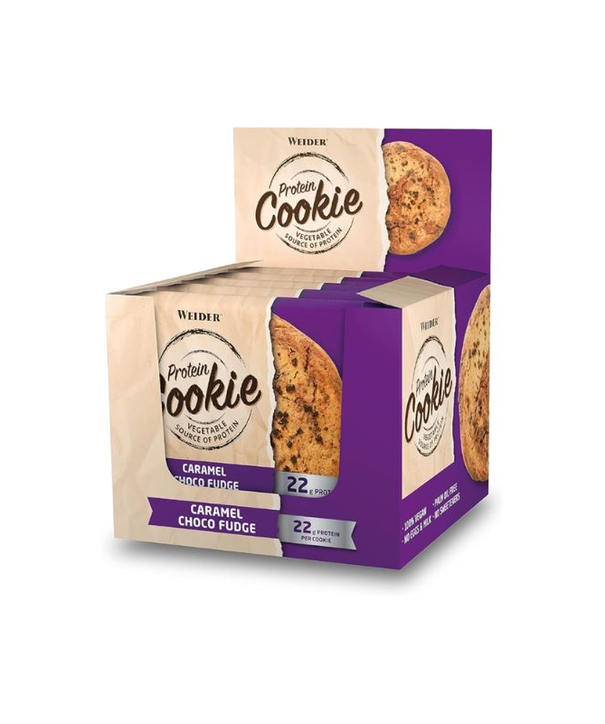 WEIDER PROTEIN COOKIE CARAMEL CHOCO FUDGE 90GRX12UDS – foto del producto cacao proteínas trigo