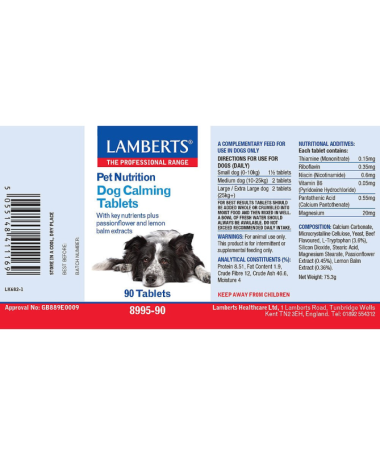 LAMBERTS DOG CALMING TABLETS 90 TABS 8995 90 VET – foto del producto ácido magnesio extracto
