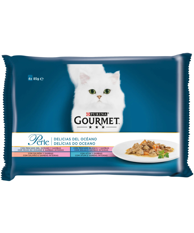 GOURMET PERLE DELICIAS PESCADO OCEANO 12X4X85GR – foto del producto gambas subproductos pescado