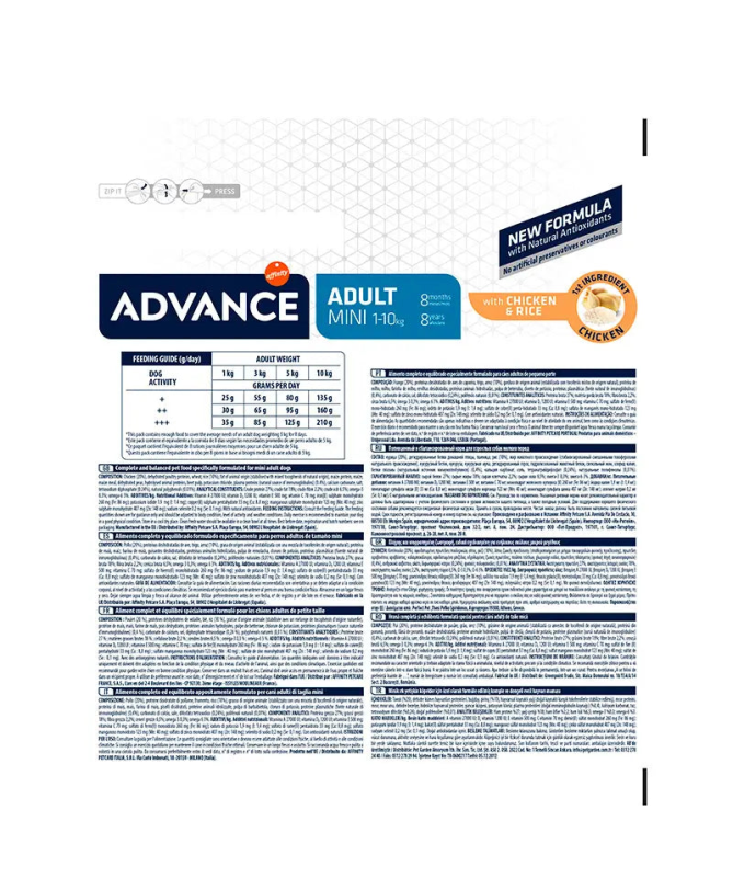 ADVANCE CANINE ADULT MINI POLLO ARROZ 3KG – foto del producto sulfato proteínas maíz