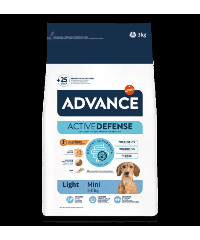 ADVANCE CANINE ADULT LIGHT MINI POLLO 1 5KG – foto del producto proteínas maíz vitamina