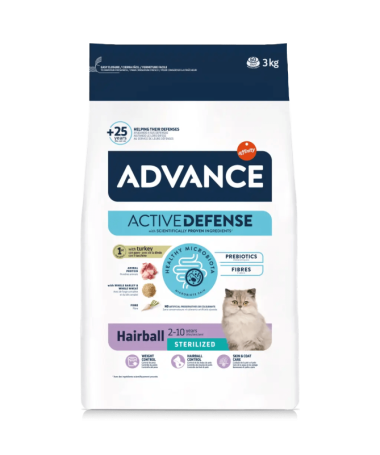 ADVANCE FELINE ADULT STERILIZED HAIRBALL 3KG – foto del producto proteínas vitamina sulfato