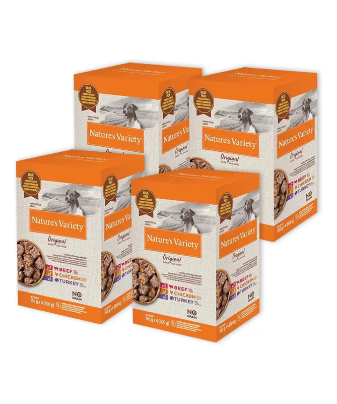 NATURES VARIETY CANINE ADULT PATE MULTIPACK 4X150GR – foto del producto buey 66% caldo