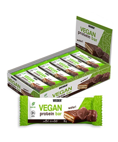 VEGAN PROTEIN WAFER BAR SALTED CHOCOLATE 12UD – foto del producto cacao aroma proteína