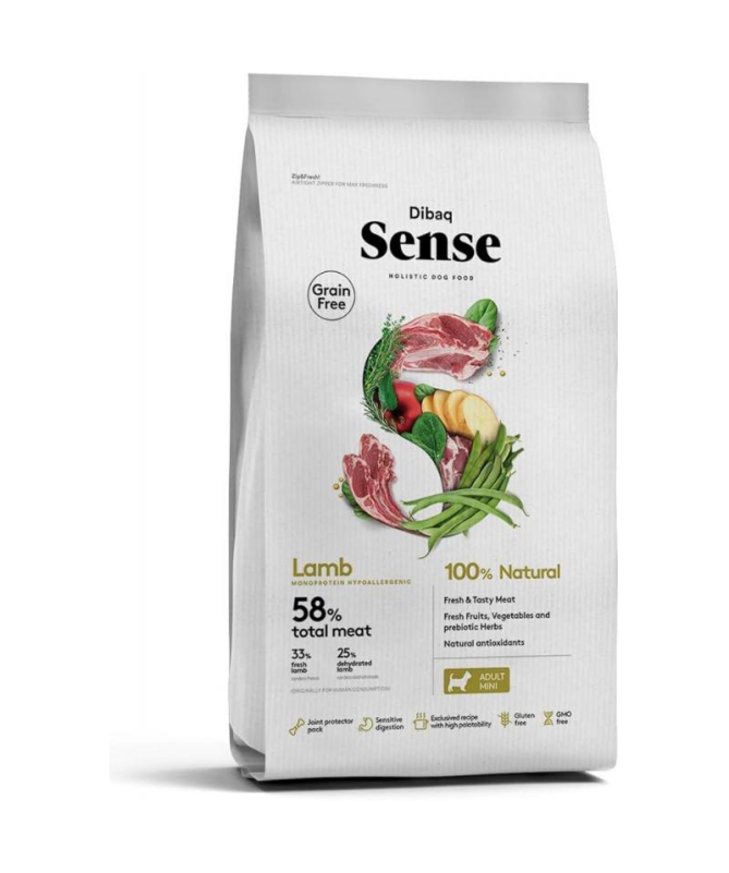 DIBAQ SENSE CORDERO PERRO ADULTO MINI 2KG SG – foto del producto cordero sulfato naturales