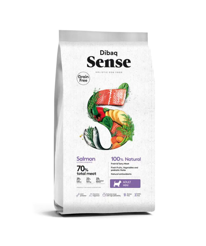 DIBAQ SENSE SALMON PERRO ADULTO MINI 6KG SG – foto del producto sulfato salmón naturales