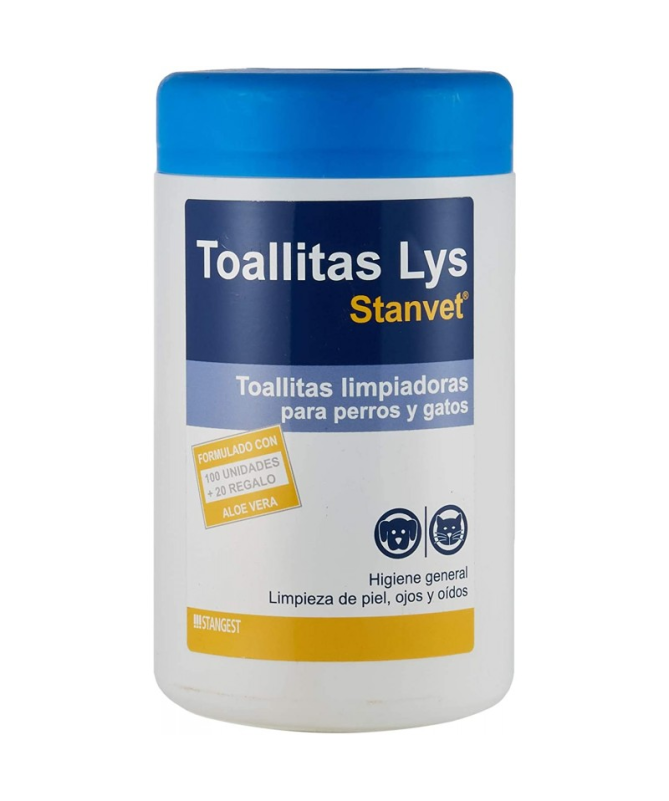 TOALLITAS LYS PIEL OJOS OIDOS PERROS Y GATOS 120UD – foto del producto toallitas lys piel