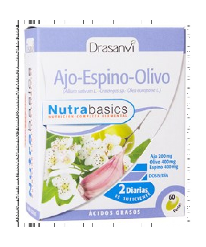 NUTRABASICS AJO ESPINO OLIVO 60PERLAS – foto del producto aceite macerado ajo