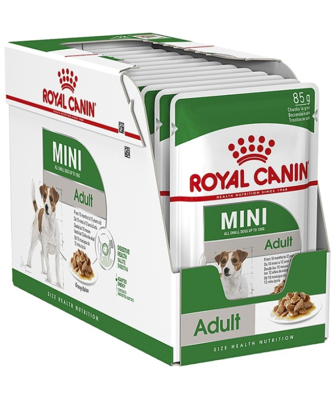 ROYAL CANINE ADULT MINI POUCH CAJA 12X85GR – foto del producto derivados grasas minerales