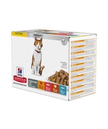 SP FELINE STERILISED POLLO&SALM&PAVO&TRUCHA 12X85G