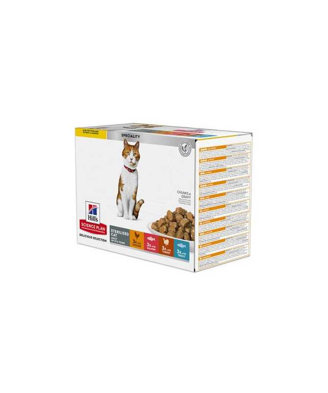 SP FELINE STERILISED POLLO&SALM&PAVO&TRUCHA 12X85G