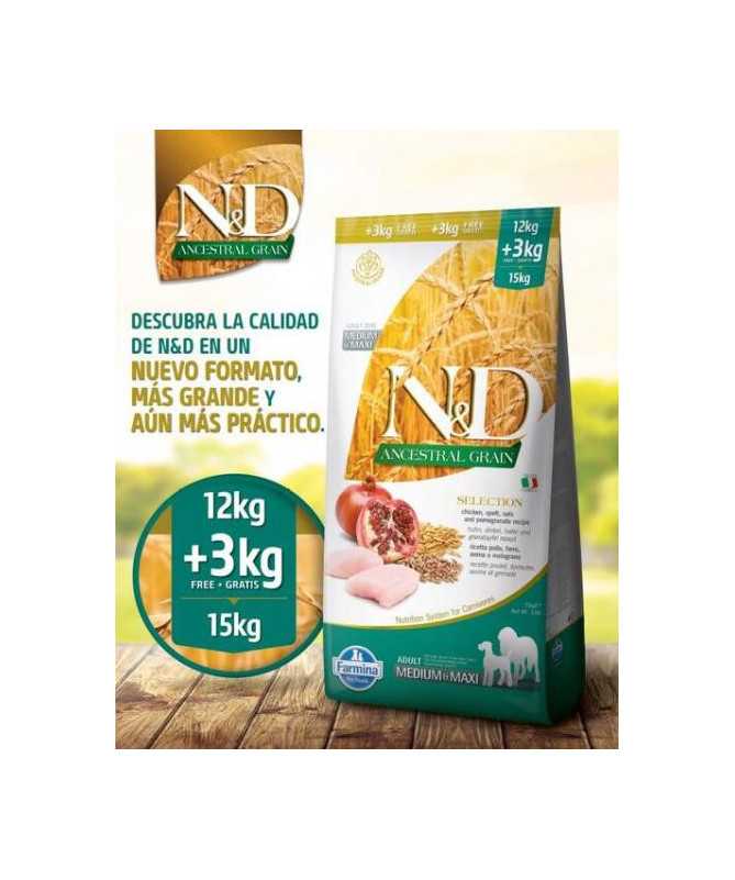 N&D ANCESTRAL DOG SELECTION MED/MAXI POLLO 12+3KG