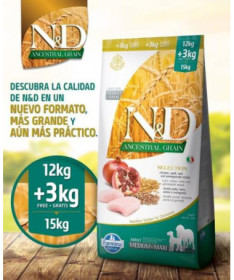 N&D ANCESTRAL DOG SELECTION MED/MAXI POLLO 12+3KG