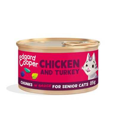 EC FELINE SENIOR TROCITOS PAVO Y POLLO LATA 18X85G
