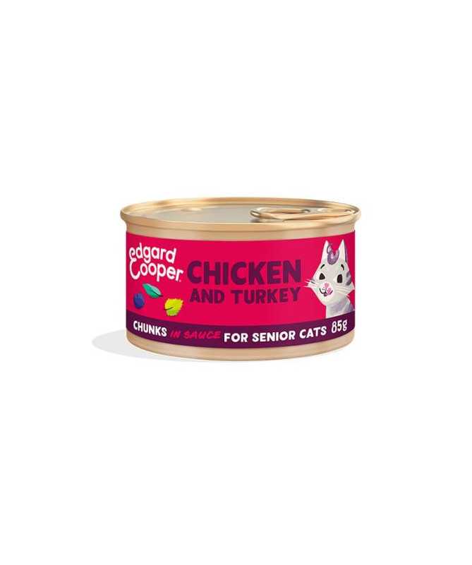EC FELINE SENIOR TROCITOS PAVO Y POLLO LATA 18X85G